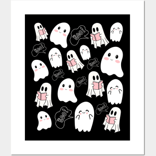 Cute Ghost Pattern for Reading Lover Posters and Art